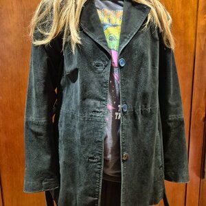 VINTAGE LEATHER JACKET M BLACK Hillard & Hanson Trench Pea Car Coat